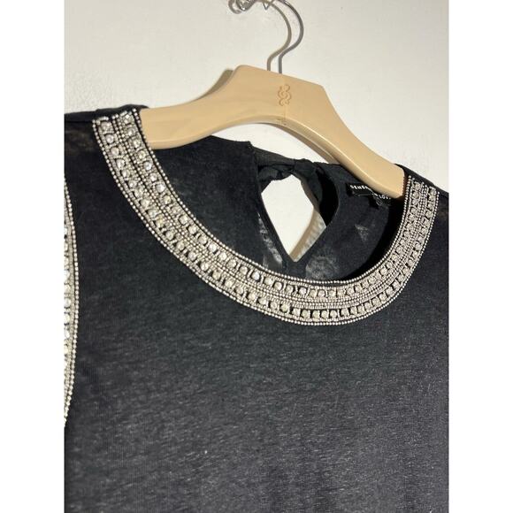 Generation Love NEW Black Linen Lucy Beaded Crystal Back Tie Tank Top Blouse M - Picture 3 of 7